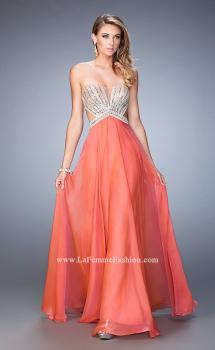 Picture of: Sweetheart Chiffon Gown with Cut Outs and Crystals in Orange, Style: 22179, Main Picture