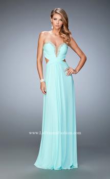 Picture of: Glam Prom Dress with Cut Outs and Crystal Gem Design in Blue, Style: 22196, Main Picture