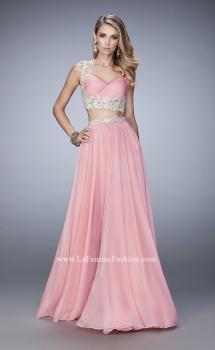 Picture of: Two Piece Chiffon Gown with Rhinestone Lace Detail in Pink, Style: 22234, Main Picture