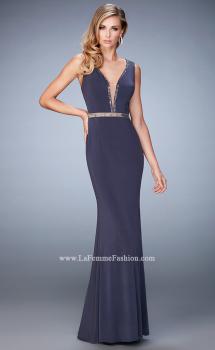 Picture of: Deep V and Racer Back Jersey Prom Dress with Beading in Silver, Style: 22267, Main Picture