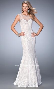 Picture of: Long Lace Prom Dress with Sheer Back and Straps in White, Style: 22314, Main Picture