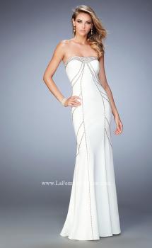 Picture of: Gold Stud Patterned Long Prom Dress with Open Back in White, Style: 22321, Main Picture