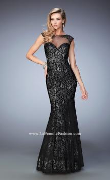 Picture of: Long Lace Mermaid Gown with Black Lace Overlay in Black, Style: 22323, Main Picture