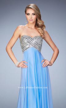 Picture of: Long Chiffon Prom Dress with Open Back and Silver Beads in Blue, Style: 22334, Main Picture