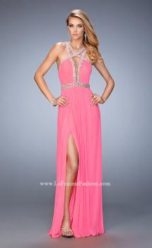 Picture of: Crystal Encrusted Prom Gown with Side Leg Slit in Pink, Style: 22347, Main Picture