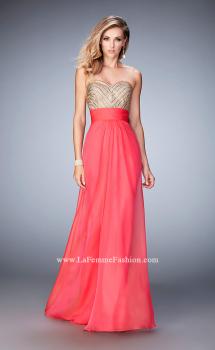 Picture of: Open Back Chiffon Prom Dress with Gold Stud Pattern in Pink, Style: 22359, Main Picture