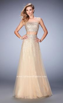 Picture of: Two Piece Tulle Gown with Rhinestone Bandeau Top in Nude, Style: 22379, Main Picture