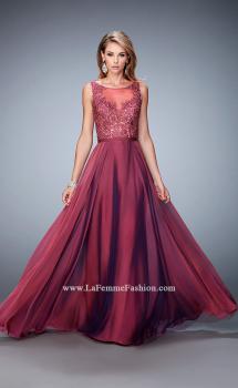 Picture of: Sheer Illusion Neckline Prom Dress with Back X Straps in Pink, Style: 22407, Main Picture