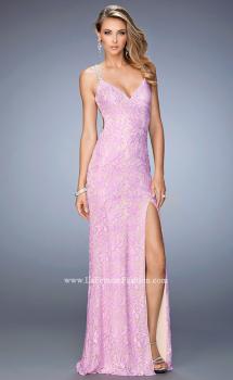 Picture of: V Neckline Lace Prom Dress with Open Strappy Back in Purple, Style: 22417, Main Picture