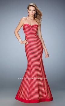 Picture of: Striped Mermaid Prom Dress with Open Back and Cut Outs in Red, Style: 22425, Main Picture