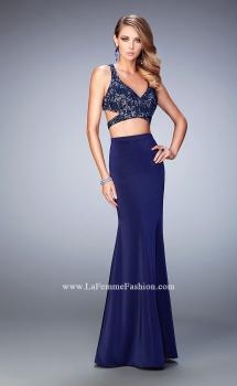 Picture of: Two Piece Prom Dress with Racer Back Lace Top in Blue, Style: 22437, Main Picture