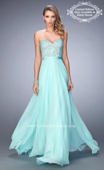 Picture of: Chiffon Prom Dress with Rhinestone Lace Bodice in Blue, Style: 22448, Main Picture