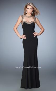 Picture of: Long Jersey Prom Dress with Stud Detailing in Black, Style: 22513, Main Picture
