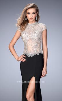 Picture of: Long Jersey Dress with Beading and Side Leg Slit in Black, Style: 22648, Main Picture