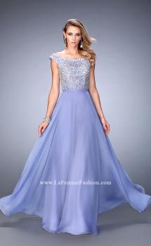Picture of: Embellished Long Chiffon Gown with Boat Neckline in Purple, Style: 22649, Main Picture