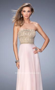 Picture of: Metallic Embroidered Chiffon Prom Dress in Pink, Style: 22674, Main Picture