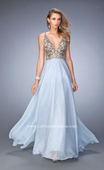 Picture of: Long Embellished Evening Gown with V Neckline in Blue, Style: 22725, Main Picture