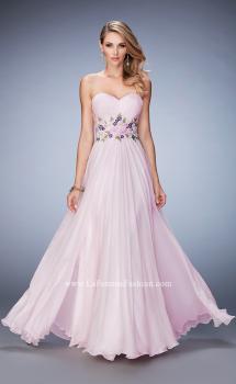 Picture of: Chiffon Gown with Gathered Bust and Lace Belt in Pink, Style: 22731, Main Picture