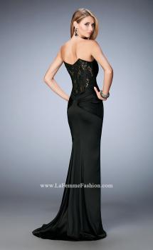 Picture of: Stretch Satin Gown with Gathered Bust and Train in Black, Style: 22755, Main Picture