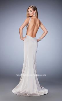 Picture of: Embellished Long Prom Gown with Open Back and Train in Silver, Style: 22761, Main Picture