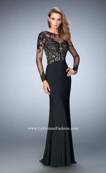 Picture of: Long Sleeve Jersey Dress with Beaded Embroidery in Black, Style: 22773, Main Picture