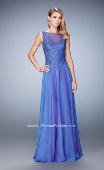 Picture of: Lace Illusion Prom Dress with Embroidered Bodice in Blue, Style: 22783, Main Picture