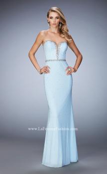 Picture of: Net Prom Dress with Crystal Encrusted Waistband in Blue, Style: 22812, Main Picture