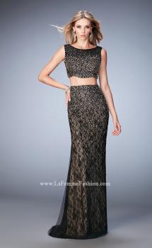 Picture of: Two Piece Tulle Gown with Scalloped Hem and Beading in Black, Style: 22927, Main Picture