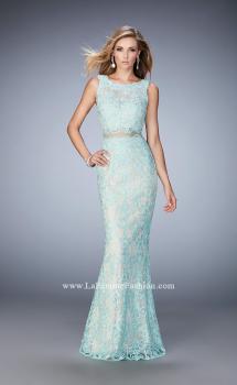 Picture of: Mock Neck Two Piece Dress with Sheer Detailing in Blue, Style: 22928, Main Picture