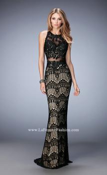 Picture of: Crystal Beaded Long Lace Prom Dress with Train in Black, Style: 22933, Main Picture