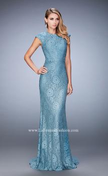 Picture of: Embellished Lace Evening Gown with Cap Sleeves in Blue, Style: 22971, Main Picture