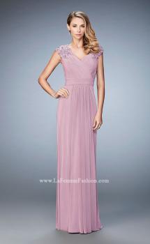 Picture of: Cap Sleeve Evening Gown with Pleats and Lace in Pink, Style: 23004, Main Picture