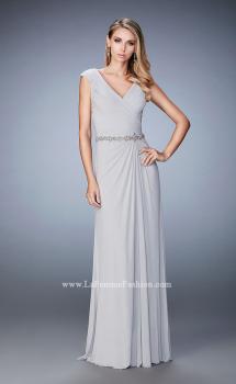 Picture of: Evening Gown with Cap Sleeves and Jeweled Belt in Silver, Style: 23024, Main Picture