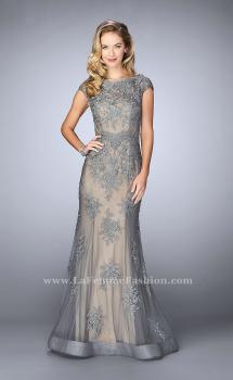 Picture of: Lace Mermaid Prom Dress with Scalloped Neckline in Silver, Style: 23059, Main Picture