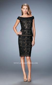 Picture of: Cap Sleeve Lace Cocktail Dress with Peplum Bodice in Black, Style: 23080, Main Picture