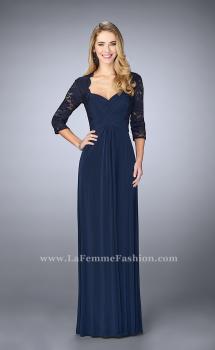 Picture of: Classic Jersey Evening Gown with 3/4 Sleeves in Blue, Style: 23139, Main Picture