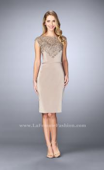 Picture of: Knee Length Gown with Beaded Embroidery in Nude, Style: 23266, Main Picture