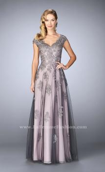 Picture of: Tulle Evening Gown with Embroidery and Cap Sleeves in Silver, Style: 23449, Main Picture