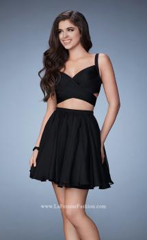 Picture of: Faux Two Piece Short Chiffon Homecoming Dress in Black, Style: 23469, Main Picture