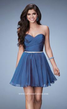 Picture of: Strapless Chiffon Short Dress with Beaded Belt in Blue, Style: 23482, Main Picture