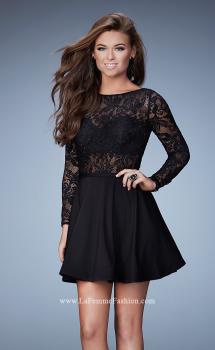 Picture of: Long Sleeve Cocktail Dress with High Neck and Stones in Black, Style: 23501, Main Picture