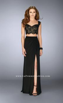 Picture of: Two Piece Dress with Lace Top and Gathered Skirt in Black, Style: 23563, Main Picture