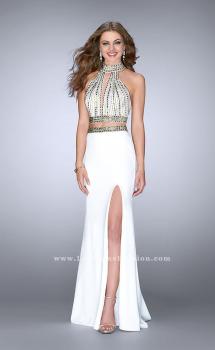 Picture of: Two Piece Prom Dress with High Neck and Beading in White, Style: 23700, Main Picture