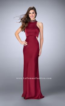 Picture of: High Collar Jersey Prom Dress with Faux Crop Top in Red, Style: 23750, Main Picture