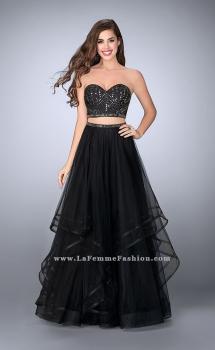 Picture of: Beaded Two Piece Dress with Layered Skirt and Corset in Black, Style: 23753, Main Picture