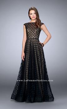 Picture of: High Neck A-line Dress with Polka Dots and Low Back in Black, Style: 23837, Main Picture