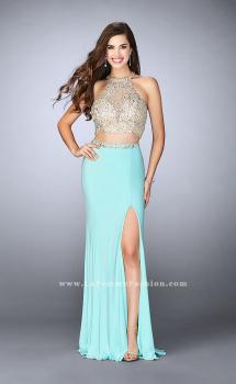 Picture of: High Neck Two Piece Dress With a Sheer Beading in Blue, Style: 23853, Main Picture
