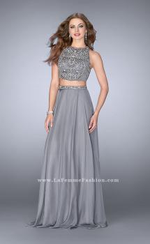 Picture of: High Neck Two Piece Dress With a Beaded Top in Silver, Style: 23860, Main Picture