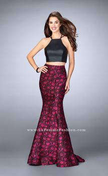 Picture of: Rose Print Two Piece Dress with Vegan Leather Top in Print, Style: 23864, Main Picture