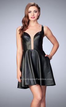 Picture of: Short Vegan Leather Dress with Flared Skirt in Black, Style: 23875, Main Picture